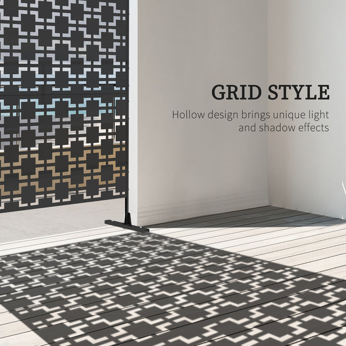 Outsunny Metal Decorative Privacy Screen Outdoor Divider, Black Grid | Aosom UK
