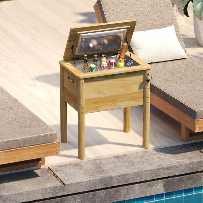 51L Wooden Patio Cooler Outdoor Beverage Cooler with Bottle Opener-