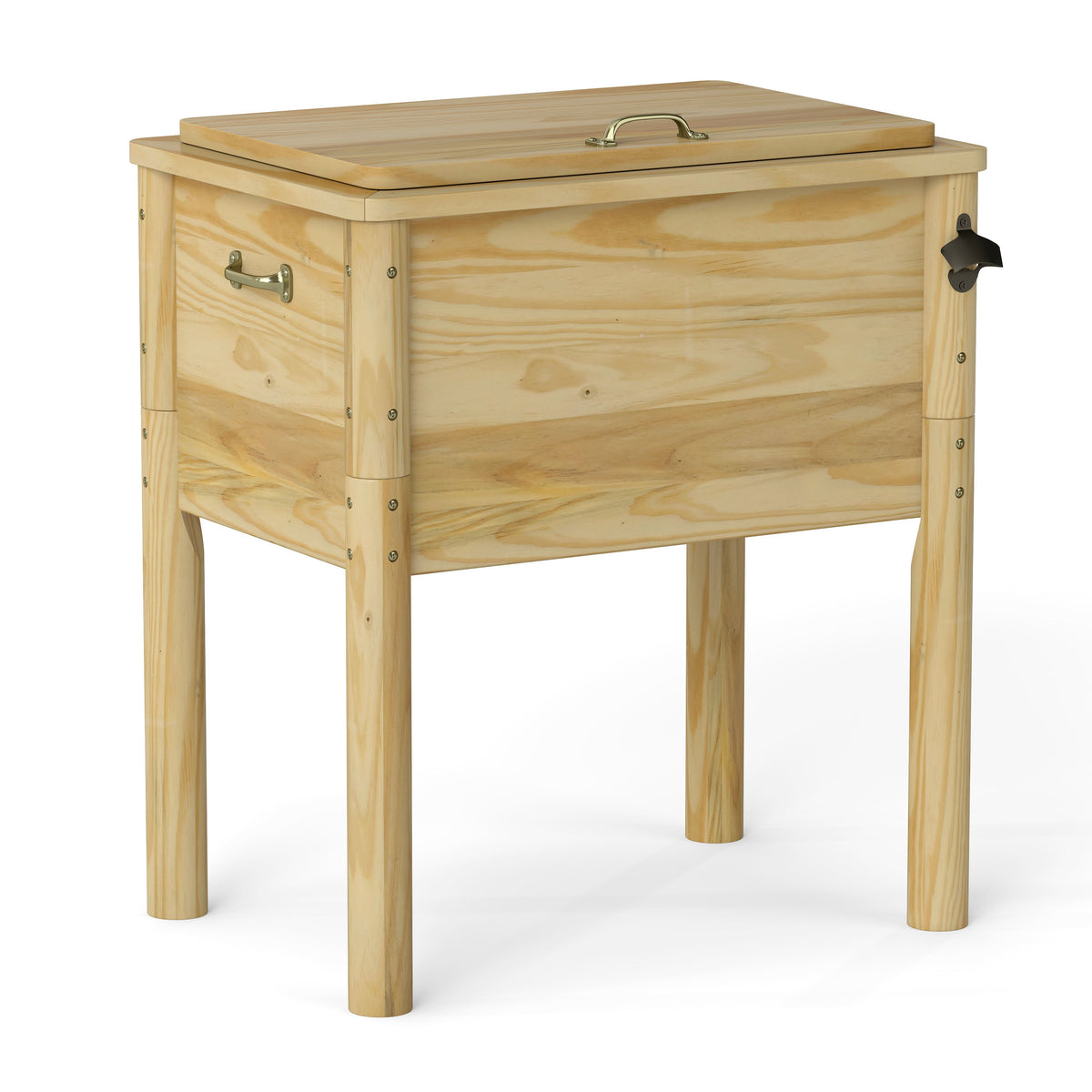 51L Wooden Patio Cooler Outdoor Beverage Cooler with Bottle Opener-