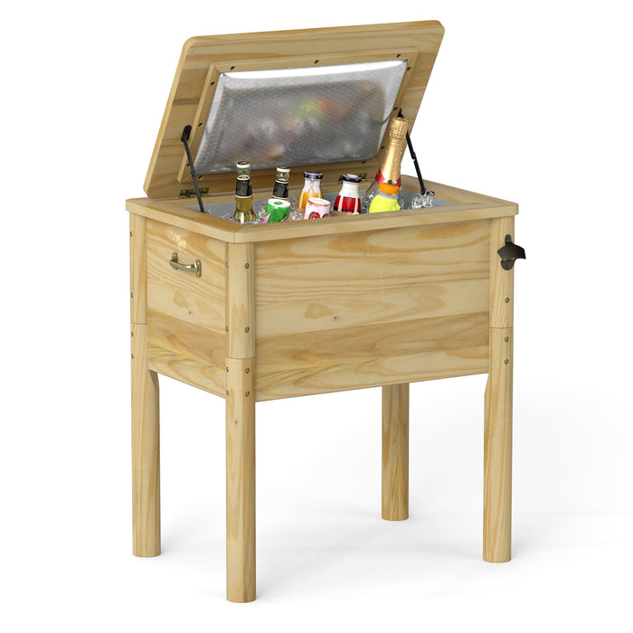 51L Wooden Patio Cooler Outdoor Beverage Cooler with Bottle Opener-