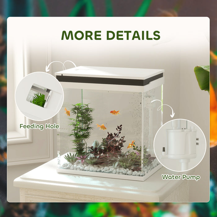 PawHut 14L Glass Fish Tank with Filter System, LED Lights, Water Pump, White