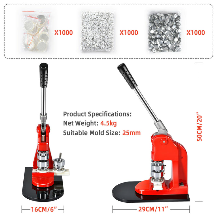 Button Maker 25mm with 1000 Kits - Badge and Pin Crafting Machine with Cutter - Ideal for DIY Enthusiasts and Crafts Projects