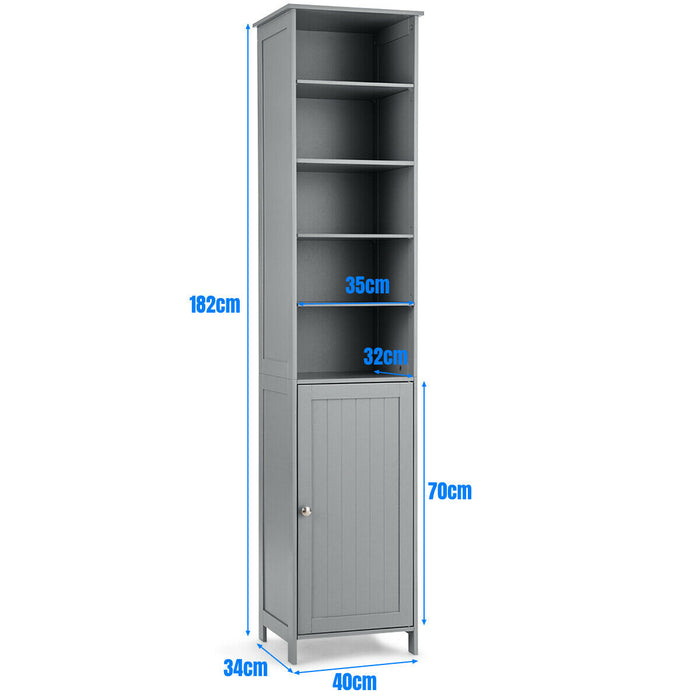 7-Tier Tall Cabinet - Freestanding Grey Storage Solution - Ideal for Maximizing Space in Any Room