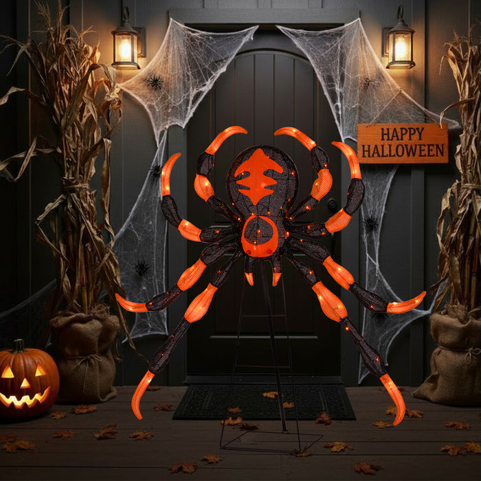 52inch Halloween Spider Decoration with 16 Flickering Warm White LEDs 64 Orange LEDs