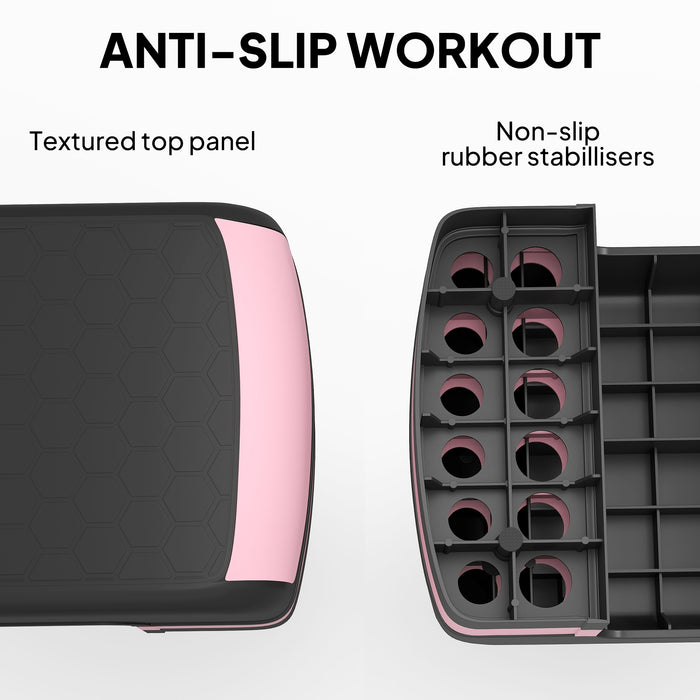 HOMCOM Aerobic Step with 3-Level Adjustable Heights for Home, Office Exercise, Black and Pink