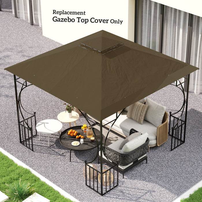 Outsunny 3x3(m) Replacement Gazebo Canopy, Double Tier Roof Top for Garden, Patio, Outdoor, Khaki (TOP ONLY)