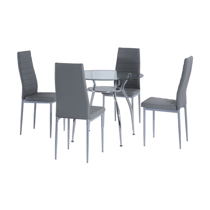 Contemporary 5-Piece Dining Set - Grey Chairs with Tempered Glass Table - Modern Furniture for Dining Room