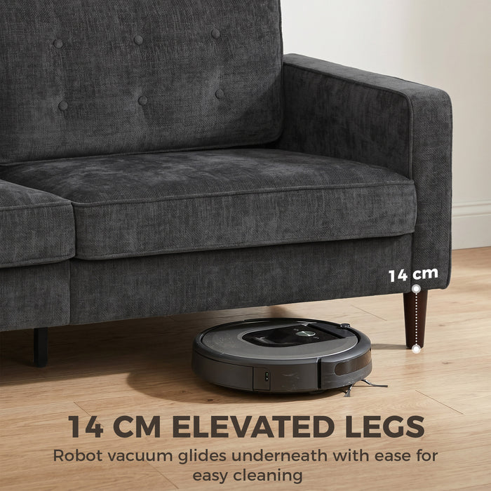 HOMCOM 3 Seater Sofa Button Tufted Upholstered Velvet Couch with Wood Legs for Living Room, Dark Grey