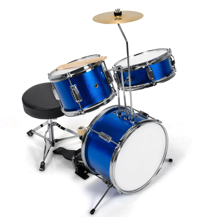 Children's Drum Set with a Pair of Hardwood Drumsticks and Cushioned Stool-