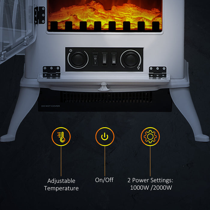 HOMCOM 1kW-2kW Vintage Electric Fireplace Heater - White | Aosom UK