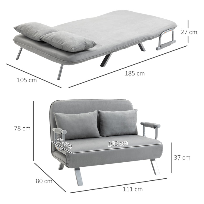 HOMCOM Two-Seater Click-Clack Sofa Bed - Light Grey | Aosom UK