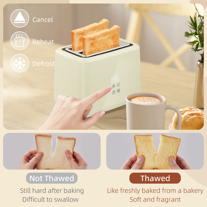HOMCOM Digital Kettle and Toaster Set, 1.5L 3000W Fast Boil Kettle, 2 Slice Toaster Kitchen Set with 7 Level Browning Controls, Defrost, Reheat, Keep Warm, Crumb Tray and LED Touch Display, Beige