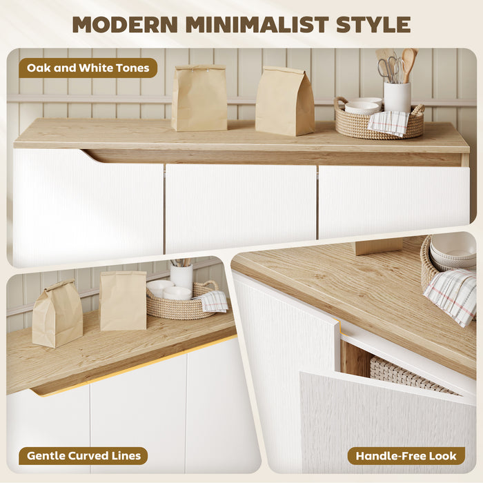 HOMCOM Sideboard Storage Cabinet, Kitchen Cupboard with 3 Doors, 2 Adjustable Shelves and 5 Rubberwood Legs, White and Oak