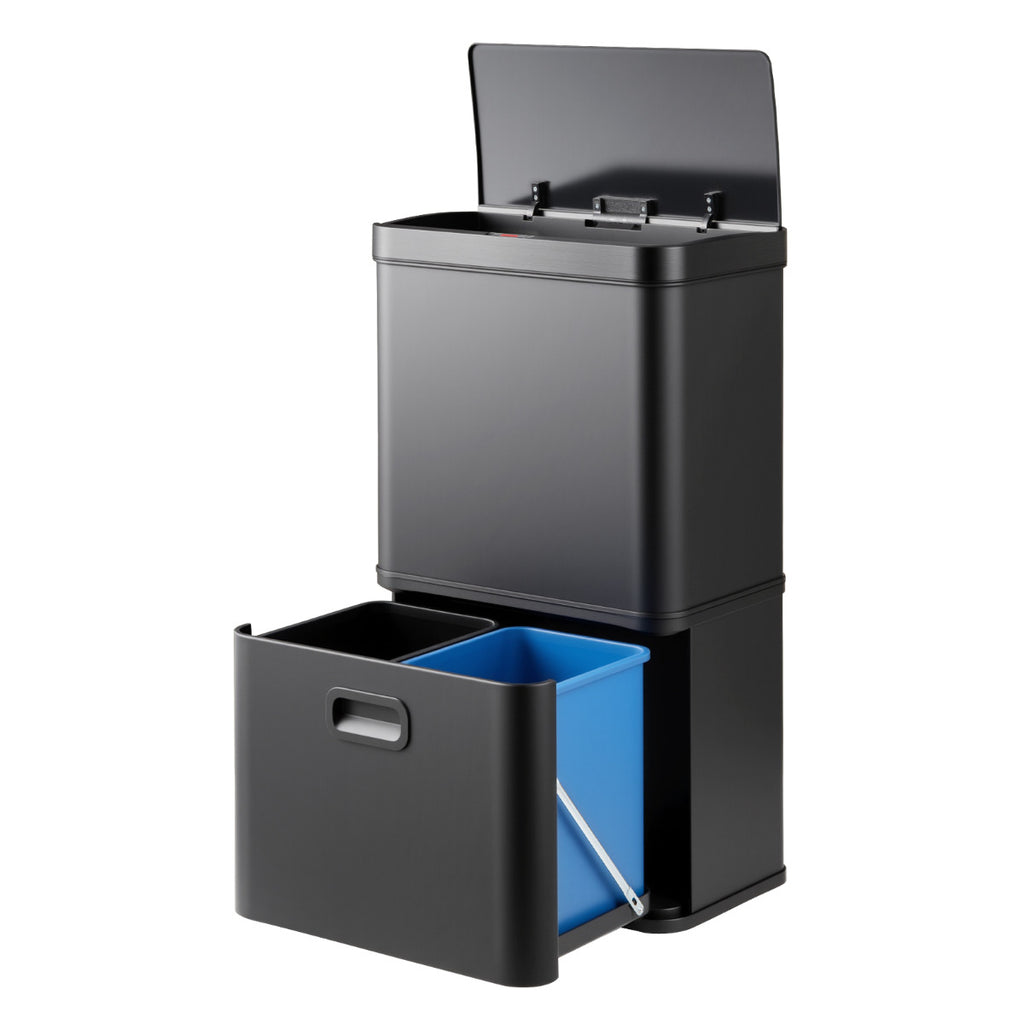 56L Stainless Steel Trash Can Touchless Recycling Garbage Bin-