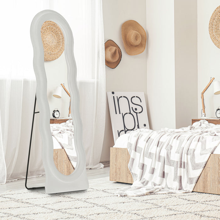 HOMCOM Wavy Velvet-Feel Full Length Mirror - White
