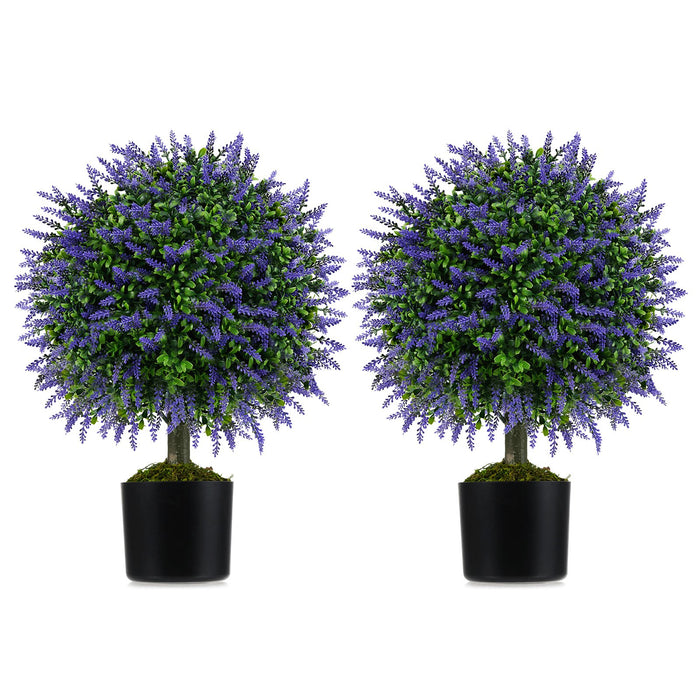 Set of 2 Artificial Lavender Topiary Ball Trees 58cm Faux Boxwood Ball Tree-