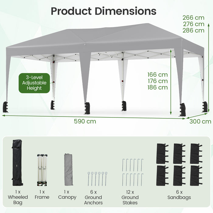 590 x 300 CM Outdoor Pop up Canopy Tent with Wheeled Bag-