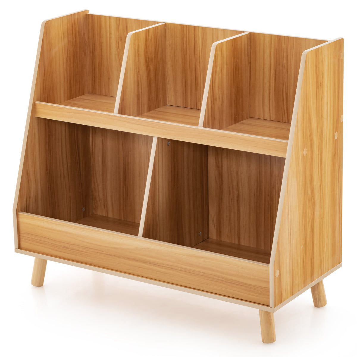5-Cube Bookshelf and Toy Organizer - Solid Wood Legs and Anti-Tipping Kits for Enhanced Safety - Ideal for Kids Room Storage Solutions