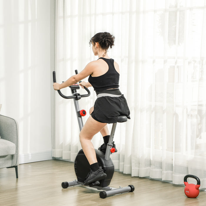 SPORTNOW Quiet Exercise Bike Stationary Bike with 8-Level Magnetic Resistance, Heart-Rate Sensor and Wheels, Grey | Aosom UK