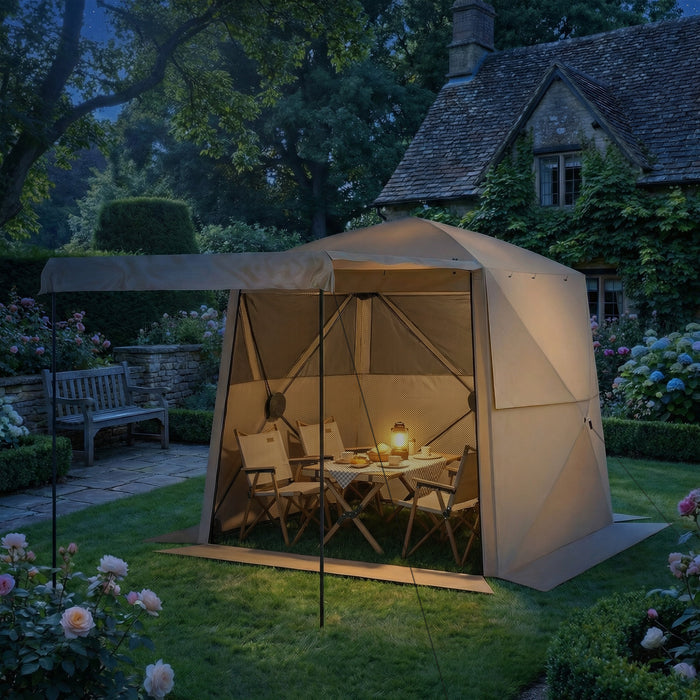 Outsunny Pop Up Gazebo Waterproof Instant Shelter with Awning Mesh Windows for Camping Patio 2 x 2 m, Khaki