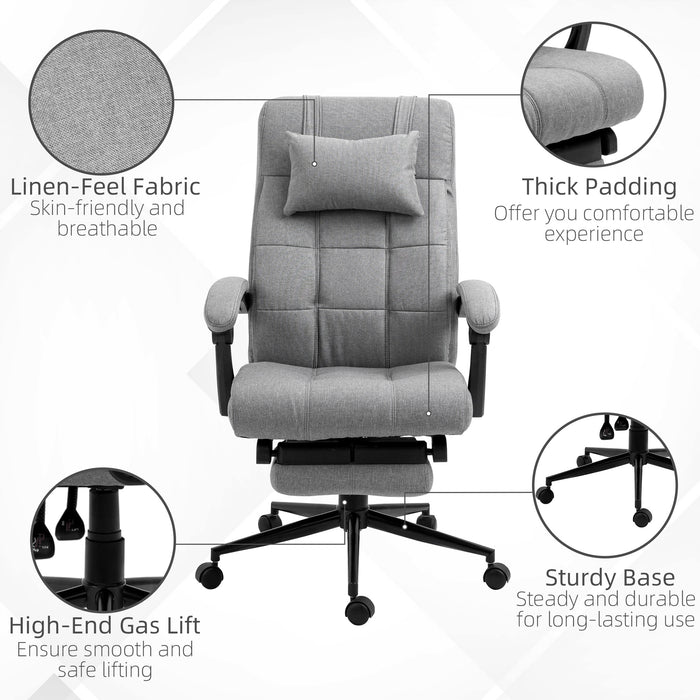 Ergonomic Office Chair with Footrest - Armrests, Lumbar Support & Adjustable Headrest in Light Grey - Comfort Seating for Long Work Hours