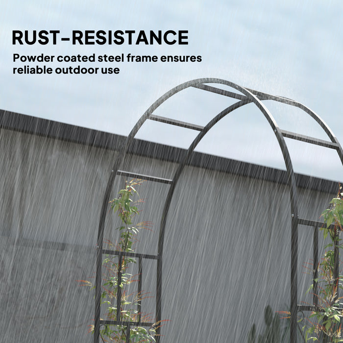 Outsunny Steel Garden Arch, 2.2m High x 1.5m Wide Metal Garden Trellis for Climbing Plants Roses Wisteria Vines, Outdoor Wedding Arch for Bridal Party Ceremony Decoration, Black