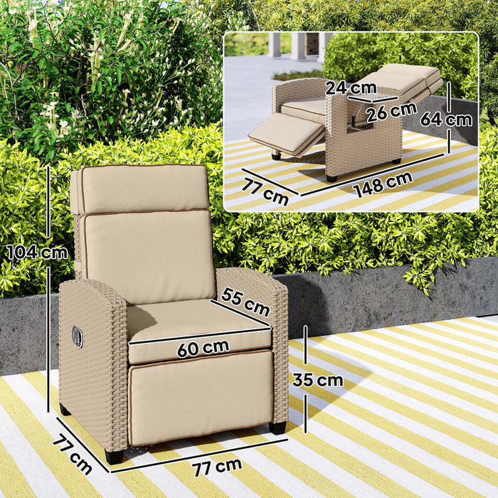 Outsunny Rattan Garden Recliner Chair, Adjustable Backrest Reclining Rattan Chair with Flip Table, Cushion and Footrest, Indoor Outdoor Lounge Reclining Sun Lounger for Patio, Yellow/Beige