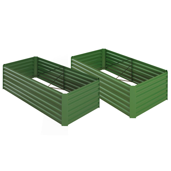 Galvanised Steel Raised Garden Beds - Set of 2 Outdoor Planters with Multi-Reinforced Rods, 180x90x59cm - Ideal for Growing Vegetables, Flowers, and Herbs