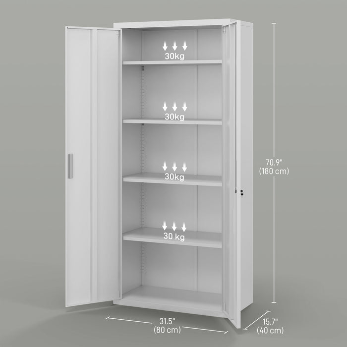 Lockable White Steel Cabinet with Five Shelves - Secure Storage Solution for Office - Ideal for Organizing Files and Supplies