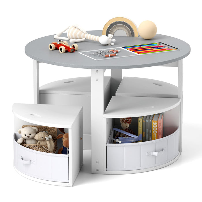5 Piece Kids Table and Chair Set Round for 4 with 4 Fabric Drawers-