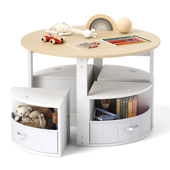 5 Piece Kids Table and Chair Set Round for 4 with 4 Fabric Drawers-