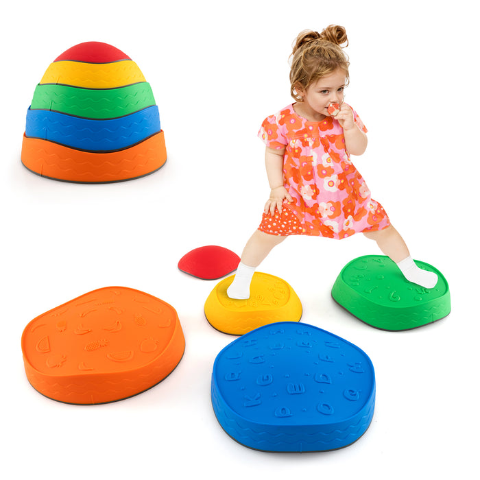 5Pcs Kids Stepping Stones Stackable Toddler River Stone Set-