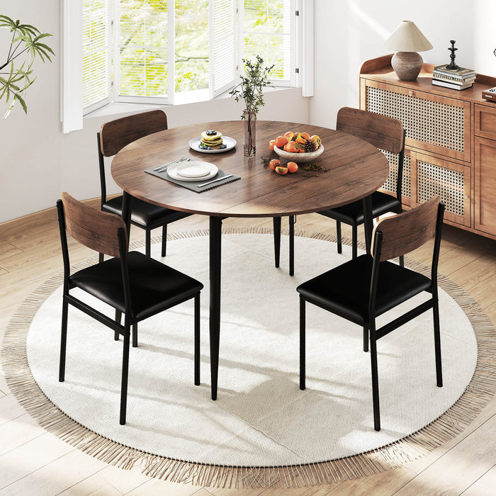5-Piece Dining Furniture Set Round Table Set with Drop Leaf Tabletop-
