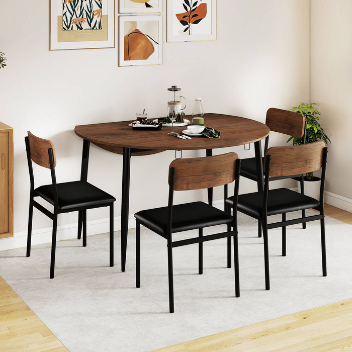 5-Piece Dining Furniture Set Round Table Set with Drop Leaf Tabletop-