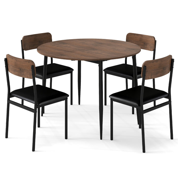 5-Piece Dining Furniture Set Round Table Set with Drop Leaf Tabletop-