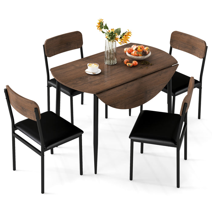 5-Piece Dining Furniture Set Round Table Set with Drop Leaf Tabletop-