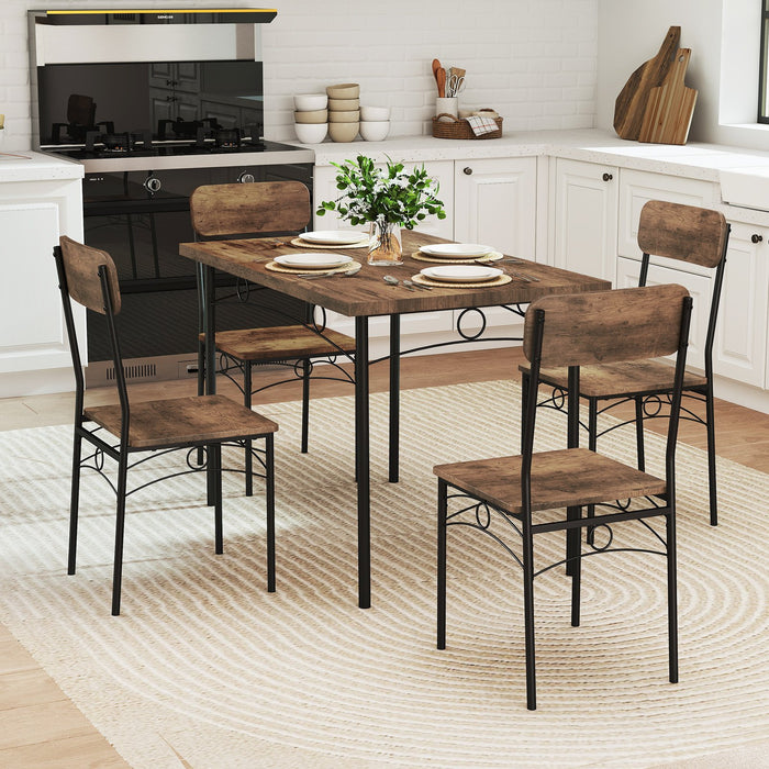 5-Piece Dining Table Set Industrial Metal Frame with Rectangular Table-Coffee