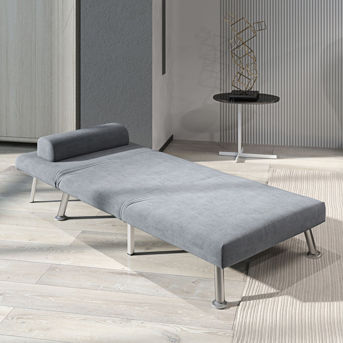 HOMCOM Single Sofa Bed, 1 Person Sleeper Foldable Lounge with Pillow, Grey