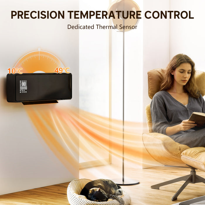 HOMCOM 2000W Ceramic Electric Heater with Fan, Adjustable Thermostat, Wall Mounted - Black