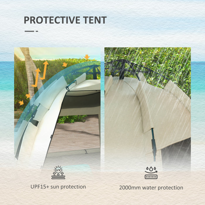 Pop-Up Beach Tent for 2-3 People - UPF 15+ Sun Protection, Extended Floor, Mesh Windows, Sandbag Anchors - Ideal for Sun Shelter and Outdoor Activities