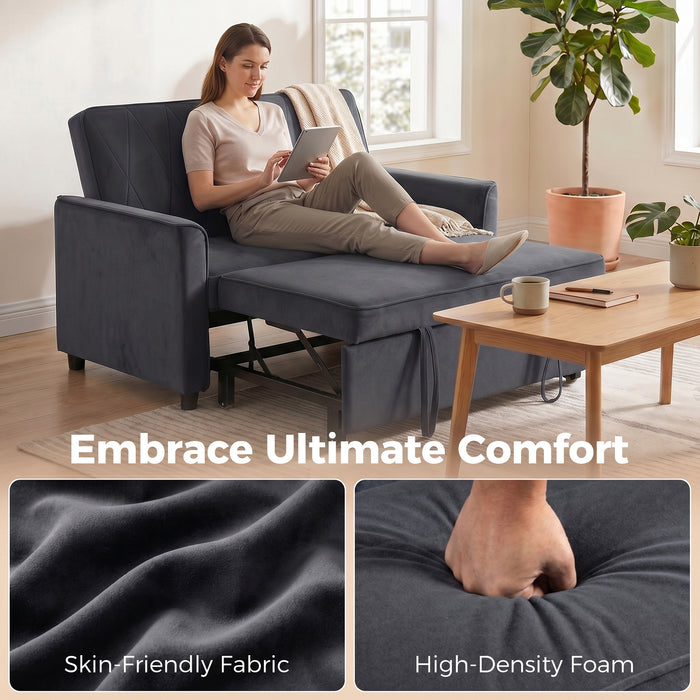 HOMCOM 2 Seater Sofa Bed, 3-in-1 Convertible Pull Out Sleeper Sofa with Clik-Clack Adjustable Backrest, Dark Grey