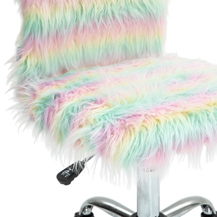 HOMCOM Armless Computer Desk Chair, Fluffy Fabric Swivel Office Chair, Makeup Vanity Chair with Height Adjustable, Wheels, for Home Study Bedroom, Unicorn Tone | Aosom UK