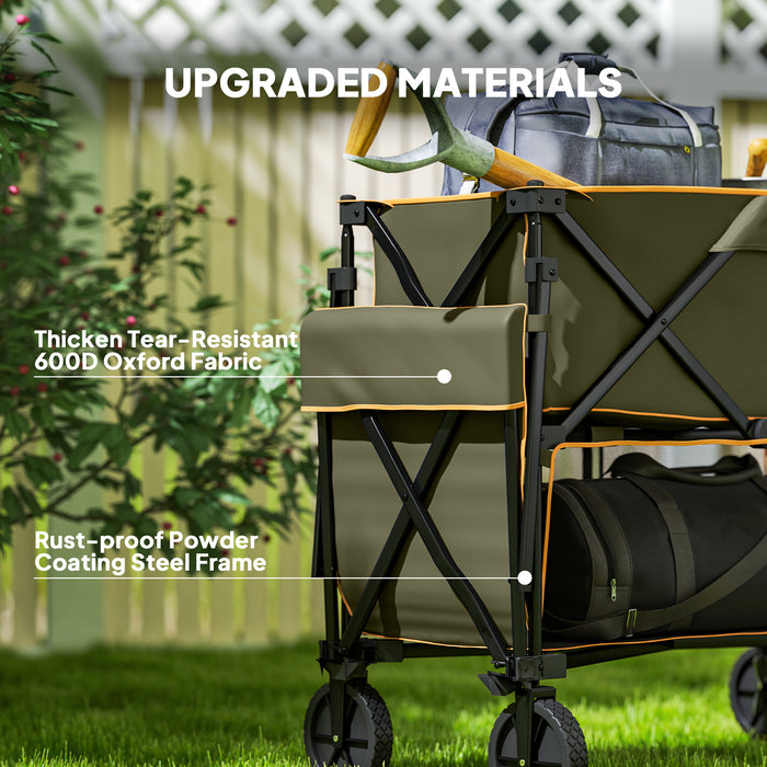 Outsunny Double Decker Folding Trolley on Wheels, 200KG & 350L Capacity Collapsible Wagon Festival Trolley Cart with 134cm Extended for Camping Sports Shopping Garden and Beach, Grey