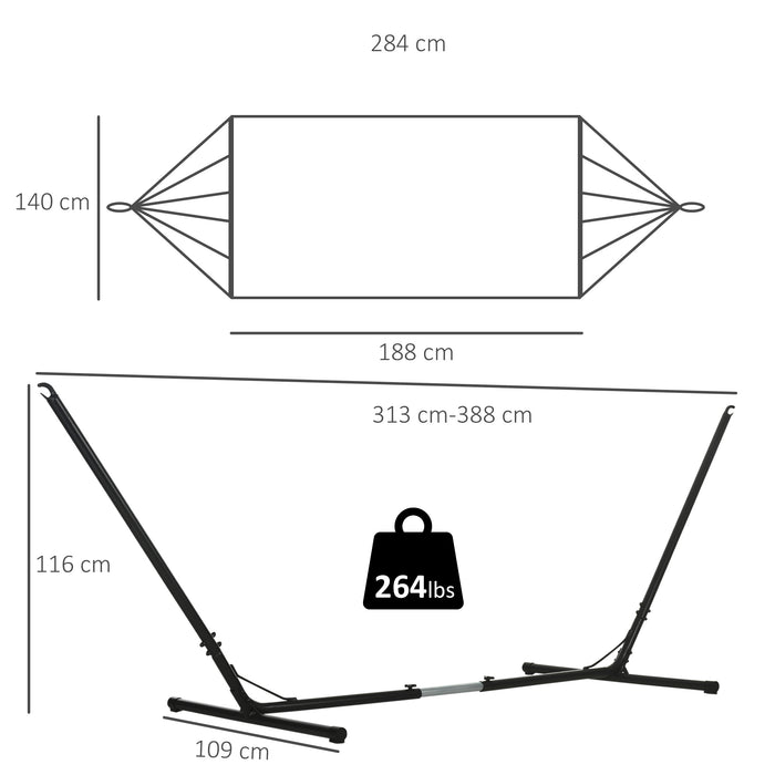 Double Cotton Outdoor Garden Hammock with Stand - Adjustable Steel Frame Swing Bed with Pillow, Green Stripes - Perfect for Patio, Beach, Relaxation and Comfort
