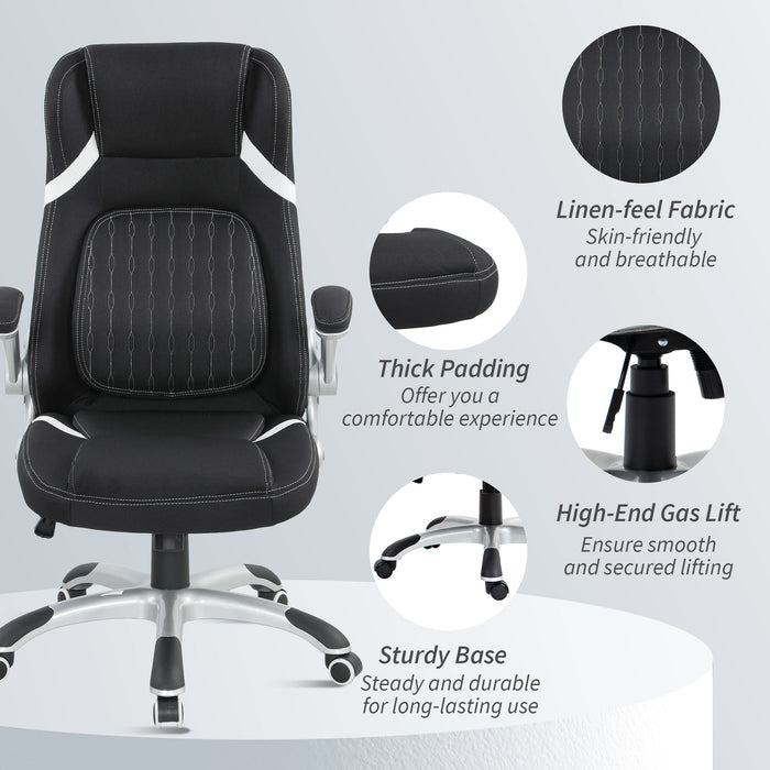 Vinsetto Linen-Look Office Chair, with Adjustable Height and Tension - Black