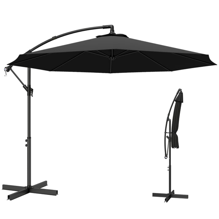 Outsunny 3m Overhanging Cantilever Parasol, with Cross Base - Black