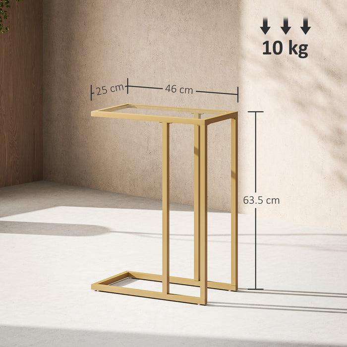 HOMCOM C-Shaped Bedside Table, Modern Side Table with Tempered Glass Tabletop, Steel Frame for Small Space, Living Room, Bedroom, Gold Tone