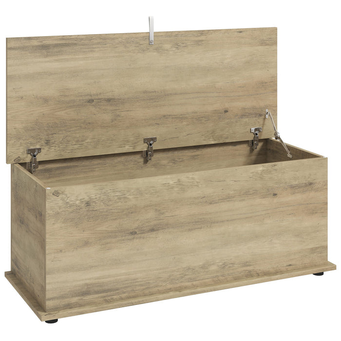 HOMCOM Large 114L Storage Chest Grey Wood Bench Trunk with Safety Lid for Bedroom Hallway and Living Room 100 x 40 x 40cm
