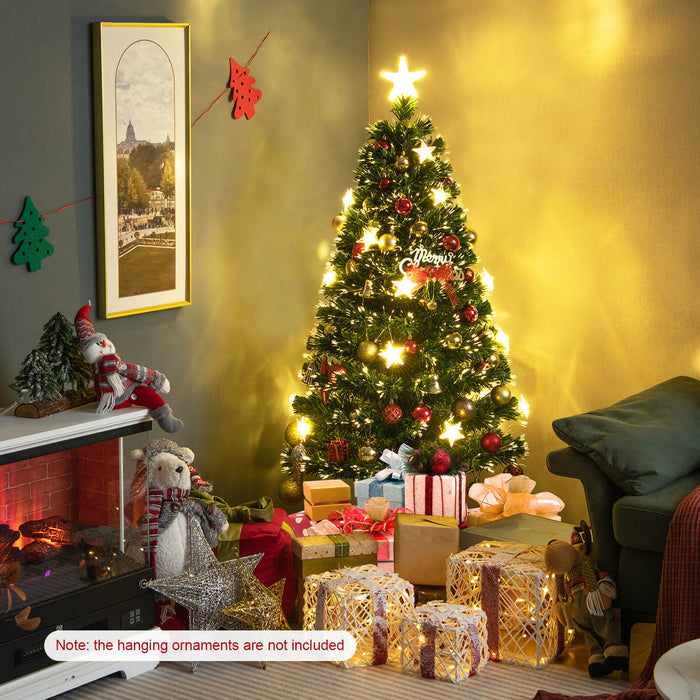 5/6FT Fiber Optic Artificial Christmas Tree with 21 Star LED Lights-6FT