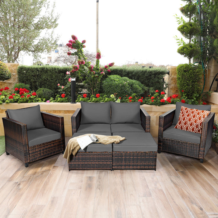 5 Pieces Outdoor Rattan Patio Furniture Set with Removable Cushions-